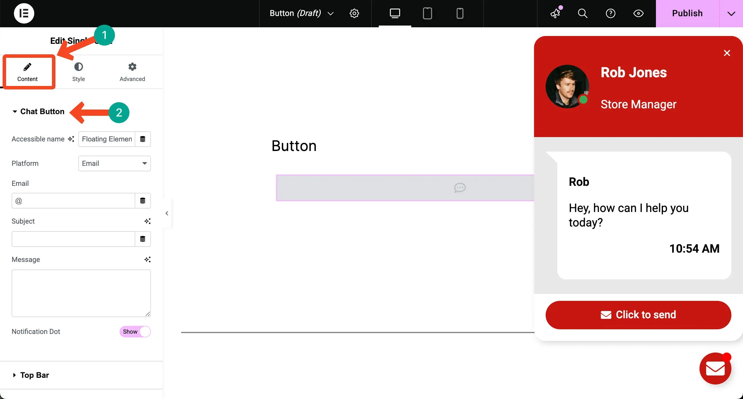 Edit content for the chat button