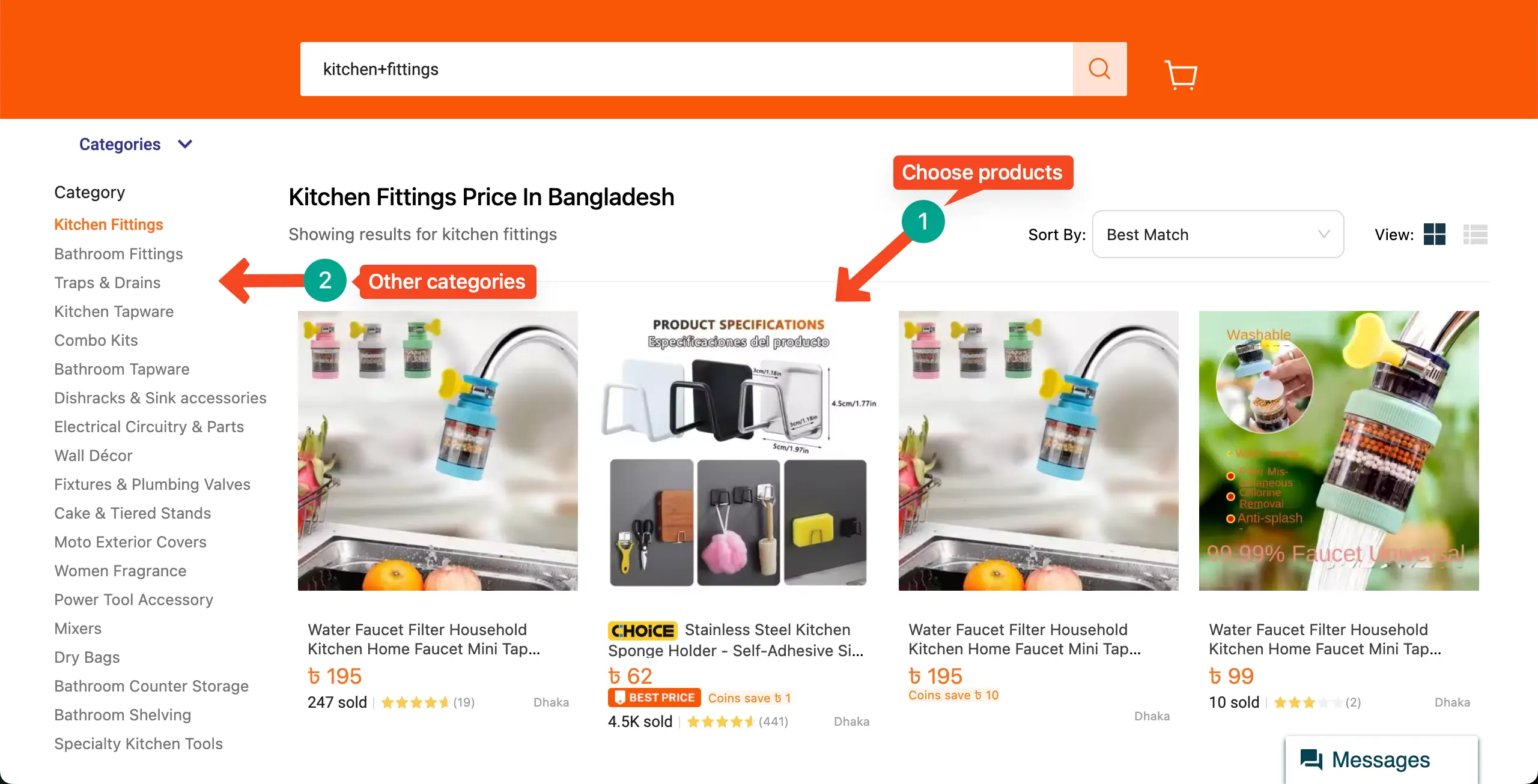 Choose products or navigate to other categories