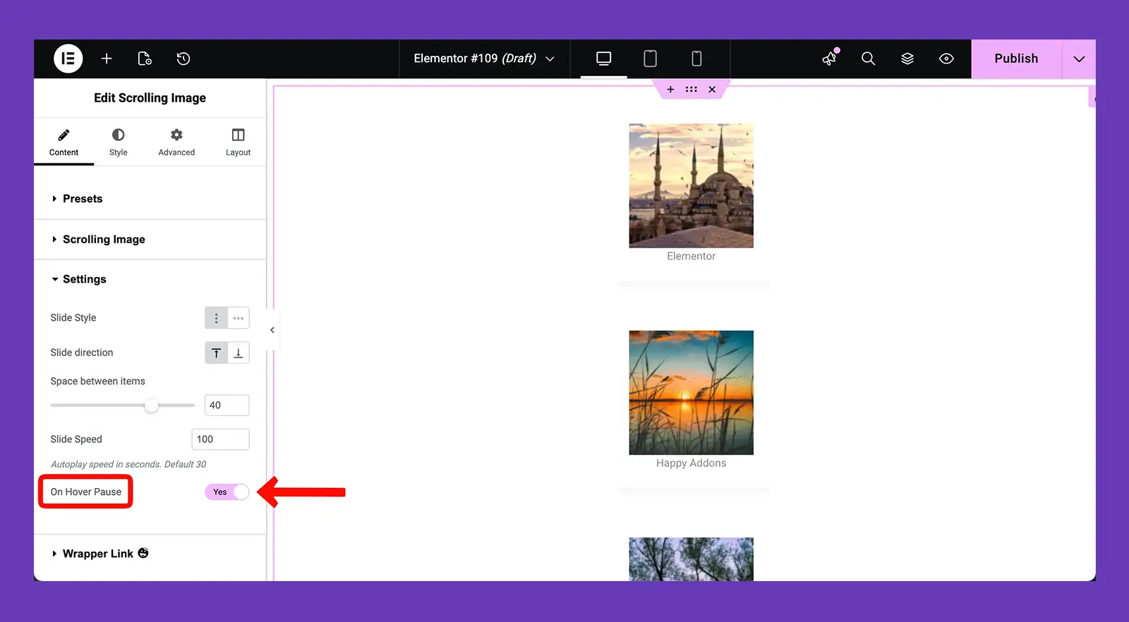 On Hover Pause of the Scrolling Image Widget