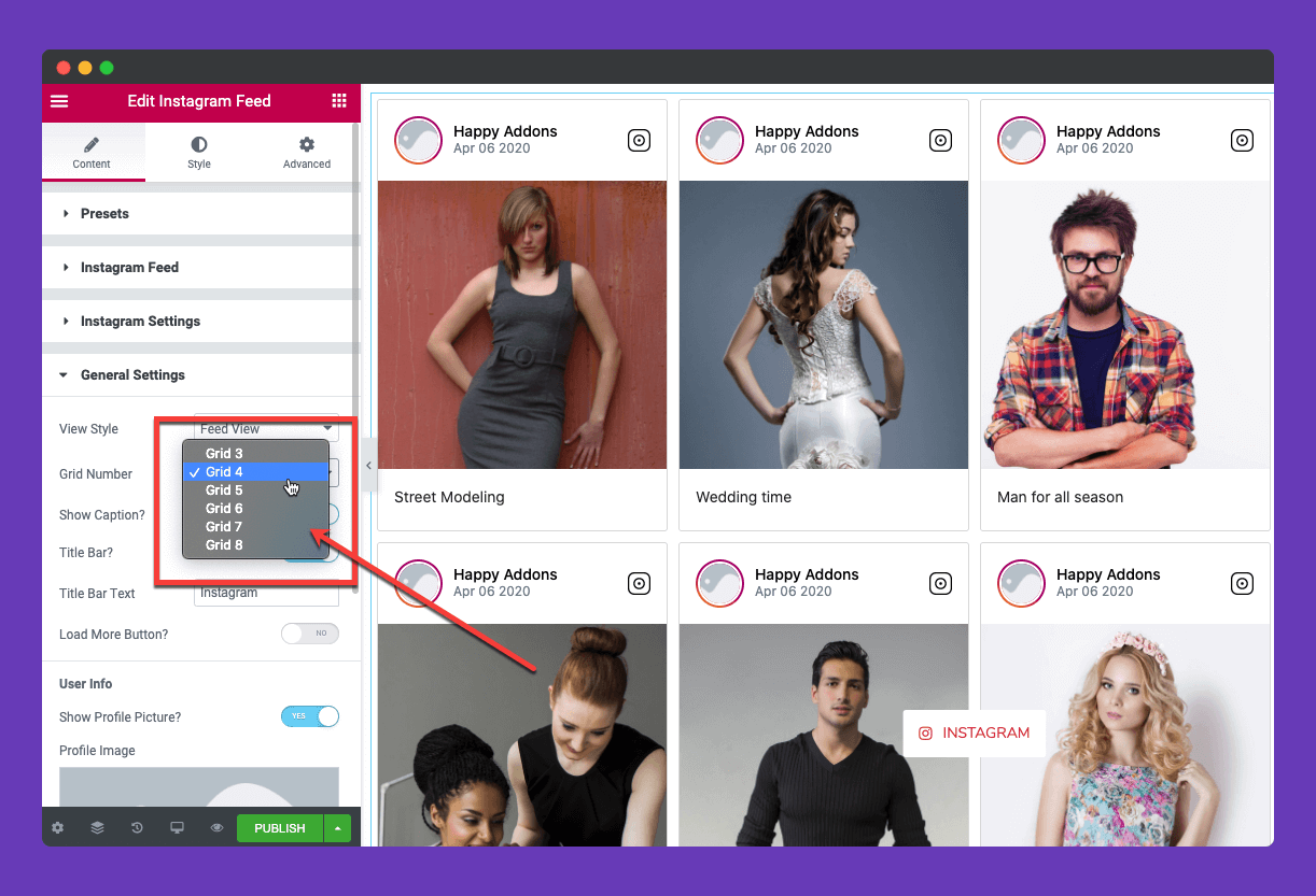 Use the Instagram Feed Widget to display your brand's Instagram feed