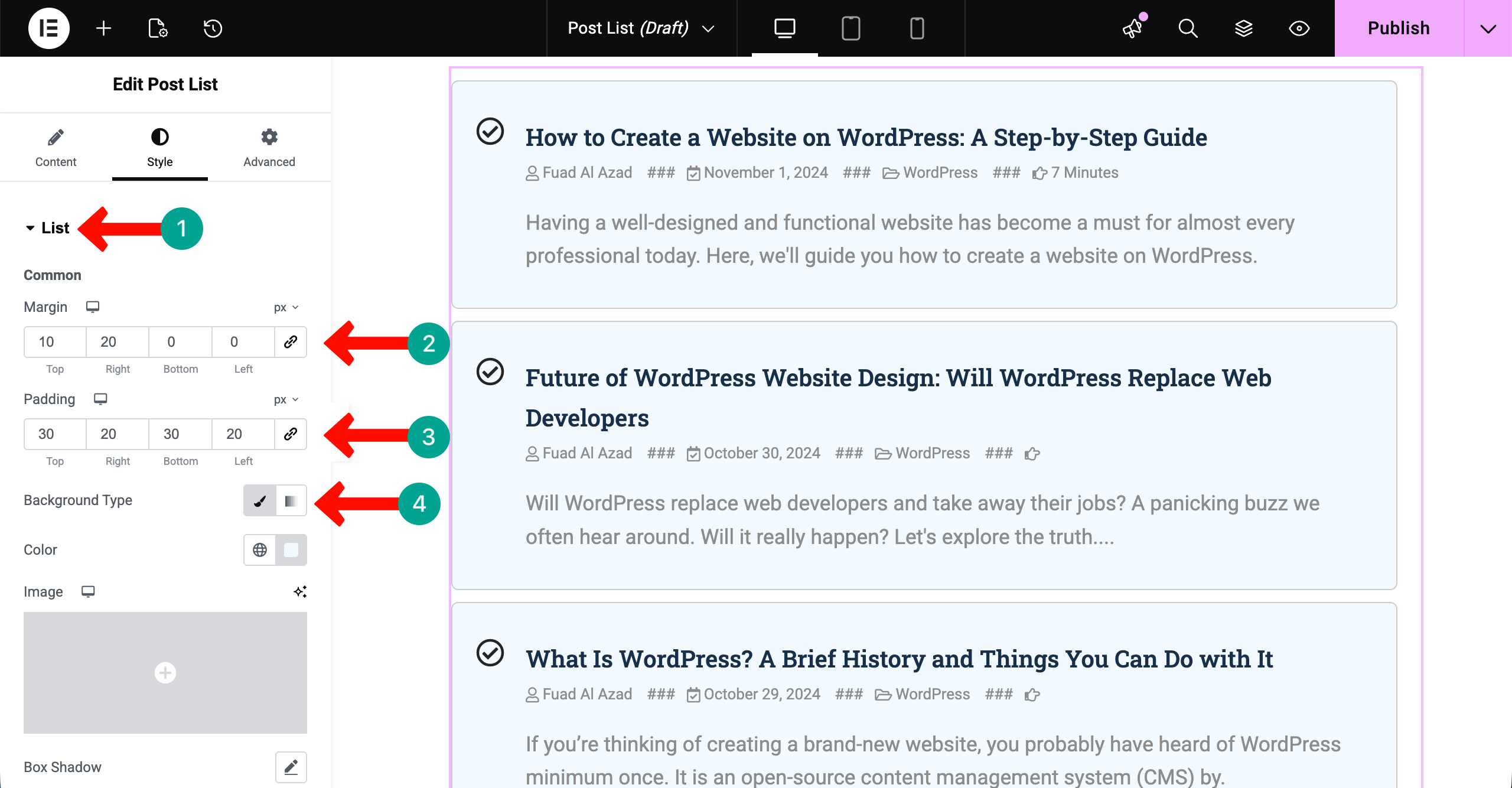 Customize the List section