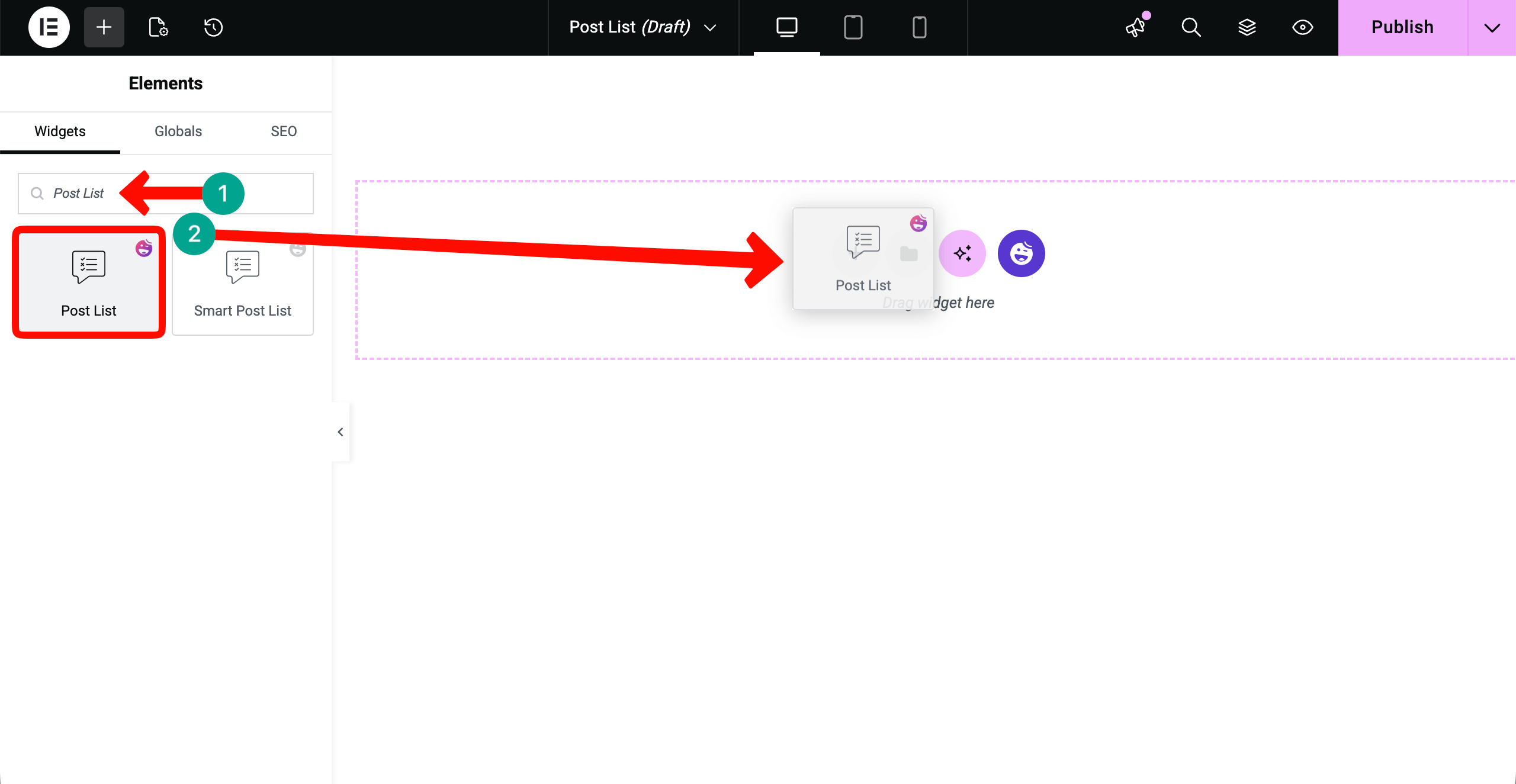 Drag and drop the post list widget