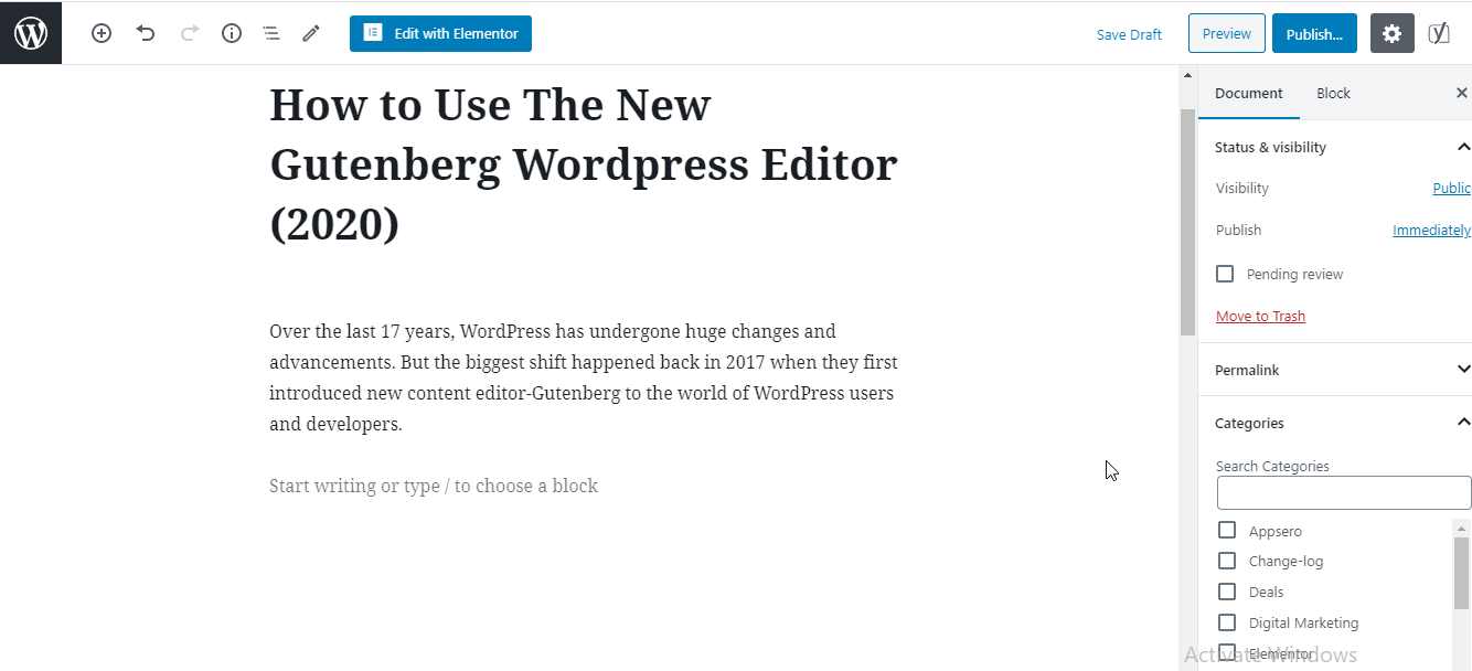 How to add heading in Gutenberg
