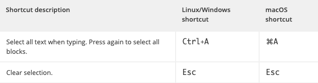 selection shortcuts