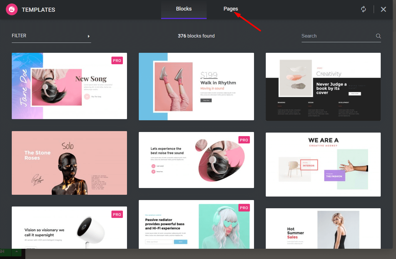 Full page Editing templates