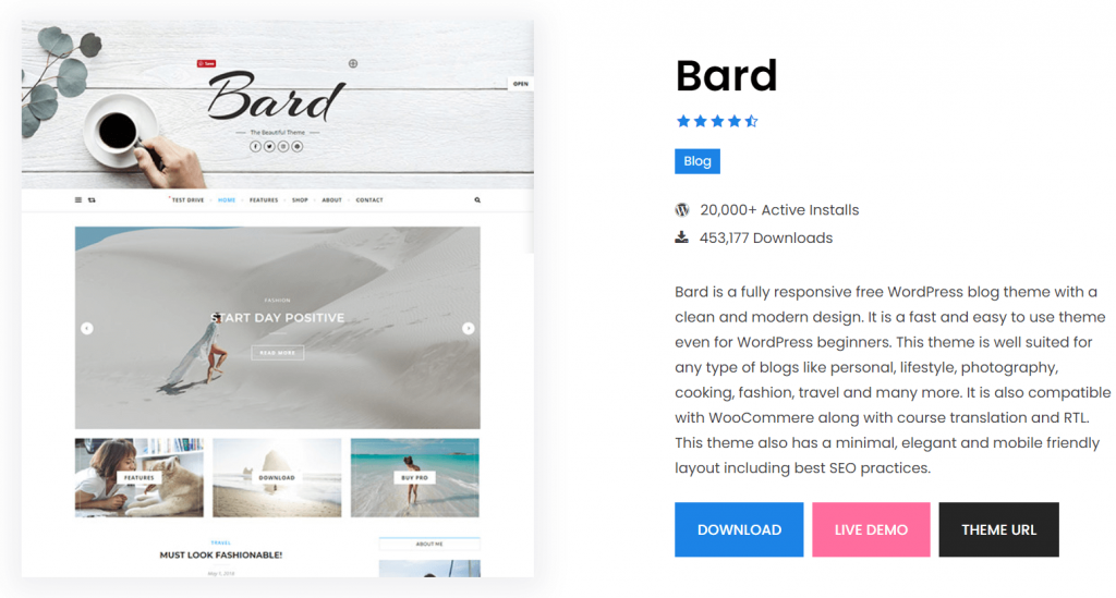 Bard- best free themes for Elementor