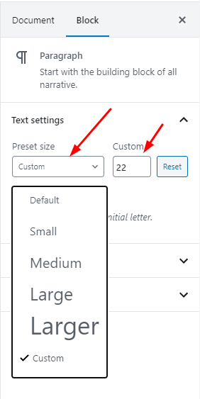 How to Increase Font-Size in Gutenberg?