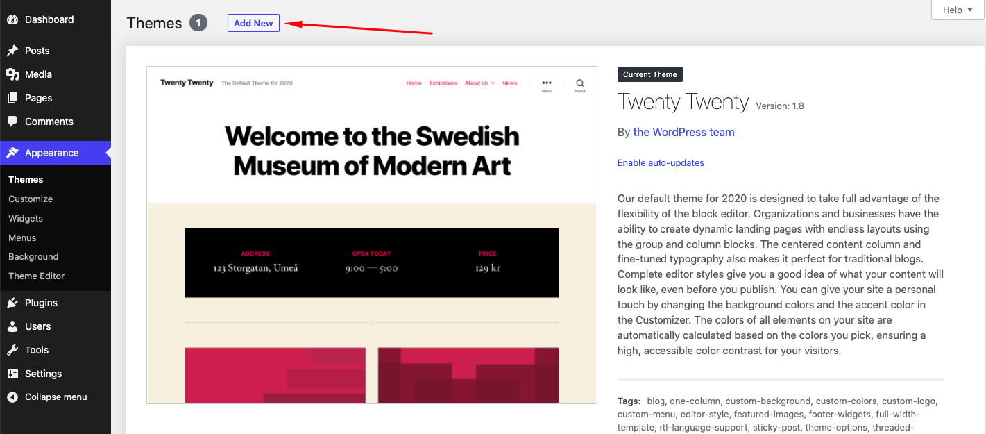 Add New WordPress Theme