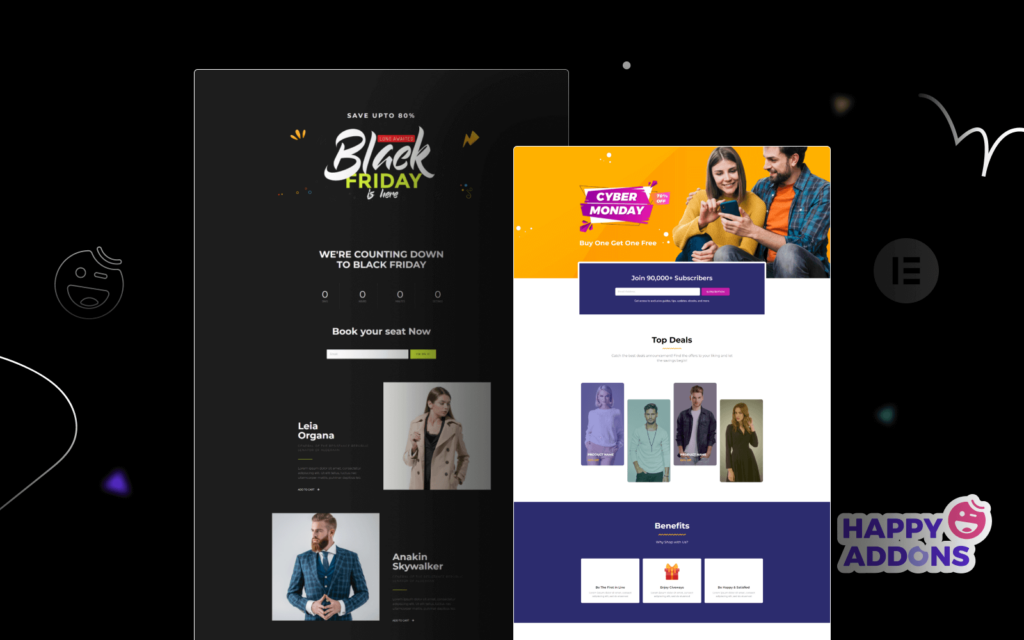 Black Friday and Cyber Monday are around the corner, and people are waiting for these festivals to grab the best product deals. That is why giving an attractive look to your website during this festive season is very necessary. But, creating a whole new landing page might be difficult in a short period of time. Don't worry. By using Happy Elementor Addons Black Friday and Cyber Monday Landing Page templates, you can easily develop a whole new landing page in a few minutes. In this today's blog, we are going to show how to boost your website design using HappyAddons templates during this festival season. Before that, we'll talk a bit about these two festivals and why they are important to online business communities. What are Black Friday and Cyber Monday? Black Friday is the immediate following of the famous Thanksgiving day. This is when people start shopping to celebrate the Christmas festival. Since the late 1980s, retail sales on this day have constantly been suppressing the past volumes. See the graph below. Source: Salecycle.com The first Monday following Thanksgiving day each year is called Cyber Monday. It was first introduced in 2005 by the USA National Retail Federation to encourage people to buy online. Though this festival originated in the USA, it is celebrated globally today. See the stats below. Source: Salecycle.com It indicates customers' buying behavior around this day is growing up over time. Many customers today keep a budget to buy products on these two days. So, why won’t you prepare a Cyber Monday landing page if you have an online store? Importance of Designing Landing Pages for Black Friday and Cyber Monday Festival Having a well-design website is one of the major checklists if you are running an online business. Most importantly, you have to make sure that your website remains up-to-date to boost your sales. That is why you need to redesign your website or make a new landing page during the Black Friday and Cyber Monday festivals. Because most online product & service-based businesses promote special deals during these two festivals. Here are some remarkable ways dedicated landing pages during these festivals can positively impact the performance of your online business. Boosts your product salesIncreases conversion rateOpportunity to collect potential email leadsGrabs users' attention toward your siteReduces bounce rateIncreases website visitors. Elementor Black Friday New Seasonal Kit is Already Here! Source: Elementor To make this Black Friday more enjoyable, Elementor has launched a New Seasonal Kit that includes landing pages, sections, pop-ups, and vector assets. All these design elements are made by the Elementor team so that one can easily use them on their website to ensure more sales and conversions. New Elementor Black Friday Seasonal Kit offers: 3 Landing pages6 Sections 6 Popups A collection of stickers & animations You can only get these ready-made Black Friday landing pages and sections if you have Installed Elementor Pro on your site. However, if you are looking for templates that are outside of the box, you can go with Happy Addons, the fastest Elementor Addons on the market. It's very easy to use, flexible and has tons of advanced features and widgets that can ease your website design journey. Also, you'll get several festival landing page templates & blocks. Moreover, you can use free Black Friday and Cyber Monday design blocks and templates to decorate your site. Most importantly, these templates and blocks are easy to customize and can be used for multiple purposes. Now let's see how you can use the Happy Addons templates to design your website according to the Black Friday theme. Pre-Requisites to Use HappyAddons Templates to Design Black Friday and Cyber Monday Landing Pages You must have the following plugins installed on your site to get access to the HappyAddons Template library. Make sure you’ve installed and activated the Happy Addons Free & Premium version of your website. Elementor (Free)Happy Addons (Free)Happy Addons Pro If you are new to Elementor, check this Step By Step Guide For Beginners. If you want to explore the readymade templates of HappyAddons before installing these plugins, you may visit by clicking on the button below. Check out Happy Addons Templates How to Design Black Friday Landing Page on Your Website Once you have the plugins (mentioned above) installed, your website is ready to follow the tutorial guide explained in this section. Get ready now! Step 1: Open a New Page with Elementor Create a new page or open the existing page with Elementor. Next, you have to select the Elementor Canvas option.Unless you select Elementor Canvas, you may watch the header, footer, and unnecessary other texts on the page. These might be irritating to you.Once you open the page with Elementor Canvas, your page will be completely clean. Watch the video below on how to do it. Step 02: Go to HappyAddons Library Click on the HappyAddons Library Icon. It will open up a modal popup. Here you'll find numerous stunning premade Blocks and Pages created by the Happy Addons team. Kindly explore them to create a list of your favorite items. Step 03: Import a HappyAddons Black Friday Template Go to the Page tab on the modal popup.Select Black Friday from the left-side filter option.You will several good-looking templates on your screen.Take your cursor on the one you like and hit on the INSERT button. Wait for a while to finish the installation process. You will get the template on your screen with editable sections and options. Step 04: Set the Black Friday Campaign Deadline A deadline creates a sense of urgency in customers' minds. So, better if you add a deadline section on the page to show your Black Friday deals. The good thing is that if you select the template as we did, you will automatically get a deadline or countdown option. You have to customize it as you want. Step 05: Show Image Carousel Slider on Your Black Friday Landing Page Using the Image Carousel, you can slide show demonstrating discounts on your product categories. Drag and drop the Image Carousel widget on any landing page section. Next, from the Elementor panel, you can add photos and text to the widget. Do it accordingly. Thus, you can add more sections and options on the landing page. Hope you can do it yourself. Step 06: Make the Black Friday Landing Page Mobile Responsive Making a web page mobile responsive with Elementor is super easy. You'll get the mobile responsive option on the Elementor footer section. Clicking on it will open up the option to view your landing page on different device screens. We have explained the process in the video below. Note: Don't delete any widget or section while customizing your landing page for any particular device. Because if you delete a widget or section on any device screen, it will also be applied on other devices. However, you may change their position or alignment or hide them. It won't make any impact on other devices. Step 07: Final Preview of Our Landing Page Here is the final interface of our Elementor Black Friday landing page that we've designed using the Happy Addons' ready-made Template. Get Happy Addons to Add a Black Friday Theme Landing Page on Your Website How to Design Cyber Monday Landing Page on Your Website You will require the same prerequisites (Elementor and HappyAddons Plugins) to design the Cyber Monday landing page on your website. Hope you have them ready on your website. Now, let's get into the tutorial part. Step 01: Import a Cyber Monday Readymade Landing Page Template Go to the HappyAddons Template library.Choose the Cyber Monday template you like.Click on the INSERT button. Wait for a while to finish the installation process. You'll get a page design like the following image below. Step 02: Edit Different Sections of the Page In the first tutorial, you saw the deadline/countdown option was already embedded in the template. But this template doesn't have it. So, you can bring it to your page? Very simple. Create a new section by clicking on the plus icon.Type Countdown on the Elementor search bar.Drag and drop the widget on the section. Customize the Countdown section from the Content and Style tabs of the Elementor panel. Using the Heading widget, we have added the FLASH DEALS text next to the countdown to make it more meaningful. Thus, you can use other exciting widgets on the template to make your landing page super gorgeous. Step 03: Promote Products on the Landing Page Promotional landing pages usually include a section to showcase some hot-selling products to generate instant sales. Using the Image and Button widgets, we have created this section under the FLASH DEALS.You may customize it more as you wish. Step 04: Make it Mobile Responsive We already showed you the process in the first tutorial on making a mobile web landing page responsive. Hope you can do it here as well, following the same guideline. Click on the Responsive Mode icon and do the rest yourself. Bonus: Black Friday and Cyber Monday Landing Page Design Key Considerations Whenever you design a landing page, you need to consider why you need to design this page and what elements they should keep on the page. Because if you are not adding all the necessary features to your page, it will not serve its purpose. This is why you need to focus on a few things before designing your Black Friday landing page. Here are some points you must consider in designing Black Friday and Cyber Monday landing pages. Add Black Friday textSet deals deadlineShow your best-discounted productsAdd coupon code Focus on responsive page designMake your page visually appealingImprove your page user experience or page structureSet a proper website navigation FAQ on Black Friday and Cyber Monday Landing Page Design Now, we'll answer some common questions on Black Friday and Cyber Monday Landing page designs commonly found online. How much does it cost to design a landing page?The cost of designing a landing page varies depending on the complexity of the design, the level of customization required, and whom to hire for the page. A simple landing page can be designed for as little as $25, while a more complex design with multiple customizations can cost upwards of $2,00.However, if you have Elementor and HappyAddons installed, you can design unlimited landing pages at a minimal cost. But like any other tool, you must have a kind of enterprise on them. As they are drag-and-drop builders and their numerous tutorials and documentation are available, they won't take you more than a month to be used to. Check out some wonderful YouTube tutorials on these two plugins. Hope you will enjoy them.How many hours does it take to design a landing page?It mainly depends on the level of design complexity and your web design skill. However, both in Elementor and HappyAddons, you will get countless readymade templates and block sections. You can design a beautiful landing page in 3-5 hours by making a proper combination of them.Can I design Black Friday and Cyber Monday Landing pages with Elementor and HappyAddons free versions?Surely, you can design Black Friday and Cyber Monday Landing pages with Elementor and HappyAddons free versions. But only with the pro versions, you can't add too many exciting features to your pages. For example, free versions will give you access to only a limited number of readymade templates.If you are just a beginner-level designer, free versions are enough. But if you are a professional designer or have a web designing agency, pro versions are a must. Are You Ready To Design Your Black Friday and Cyber Monday Landing Page? Customers look forward to this kind of occasion to buy their favorite products at a minimum price. Naturally, they are drawn to websites that look good and give a festive vibe. That is why adding a Black Friday and Cyber Monday landing page during the festival season will give you an extra edge over the competitors. The above guide shows how to design your Elementor Black Friday Landing page using the Happy Addons' Black Friday Templates and how it can help boost your holiday sales. So if you have any queries regarding this blog, you can comment on us in the below box. If you like this post, then share it on your social channel. Don't forget to subscribe to our newsletter. Also, follow our Facebook and Twitter channels for regular updates. Subscribe to our newsletter Get latest news & updates on Elementor [yikes-mailchimp form=