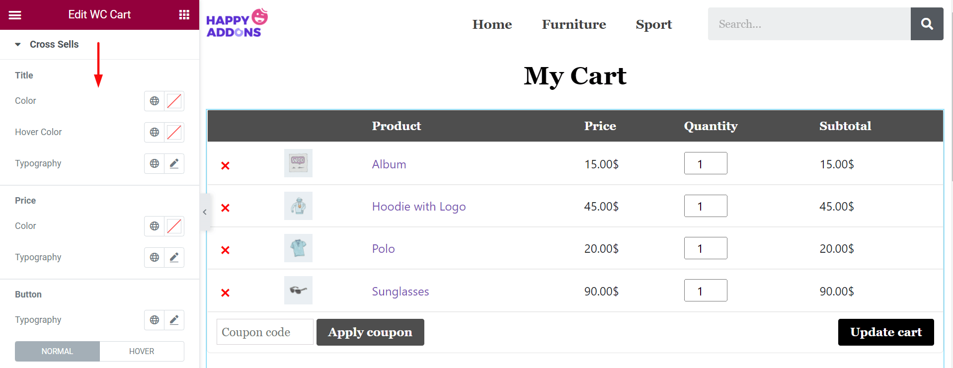 Design the cart page with HappyAddons