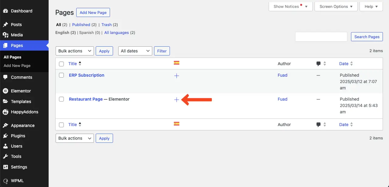 Language translation option
