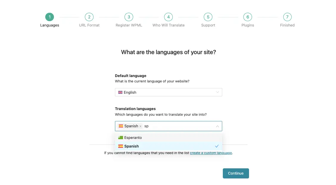 Select a language for WPML