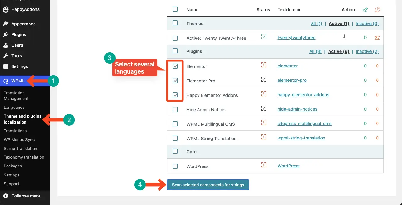 Select plugins for strings