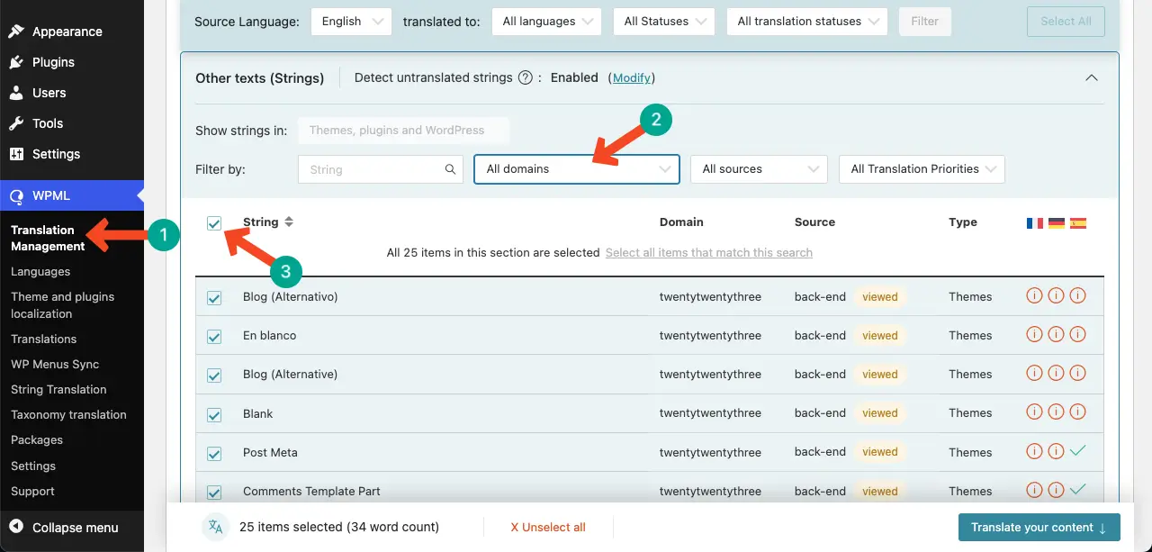 Select strings for translation