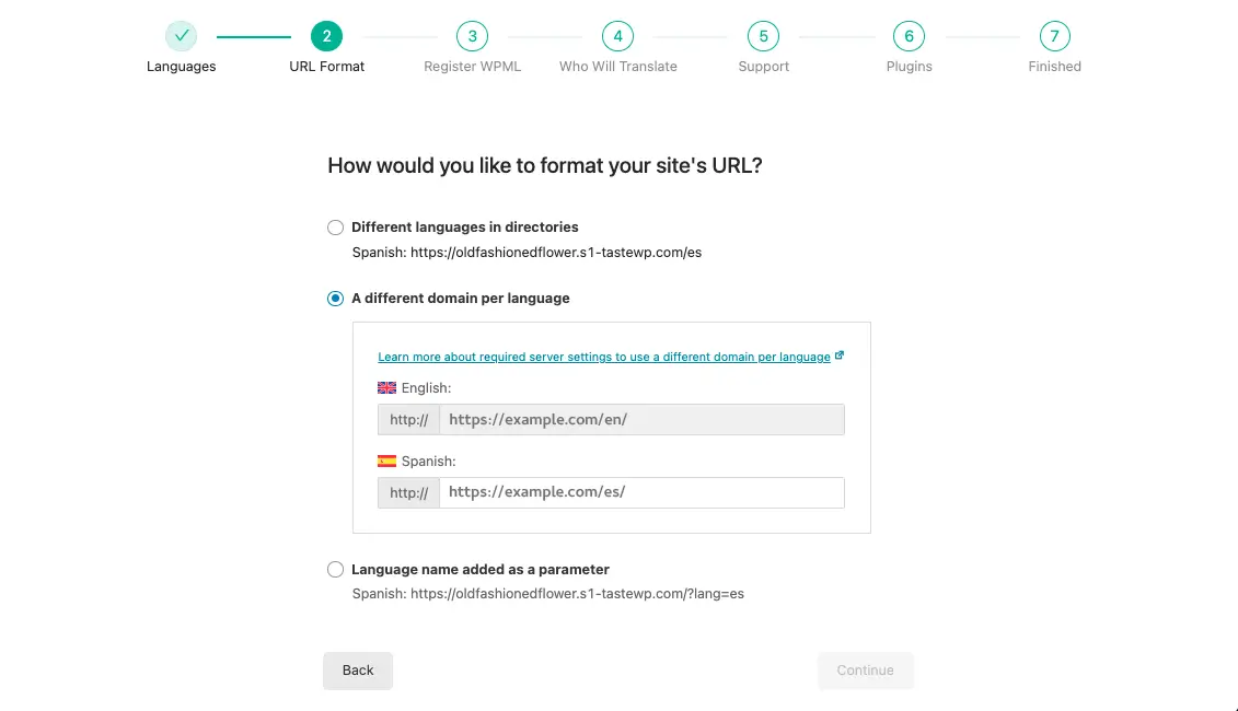 Set URL format for different languges
