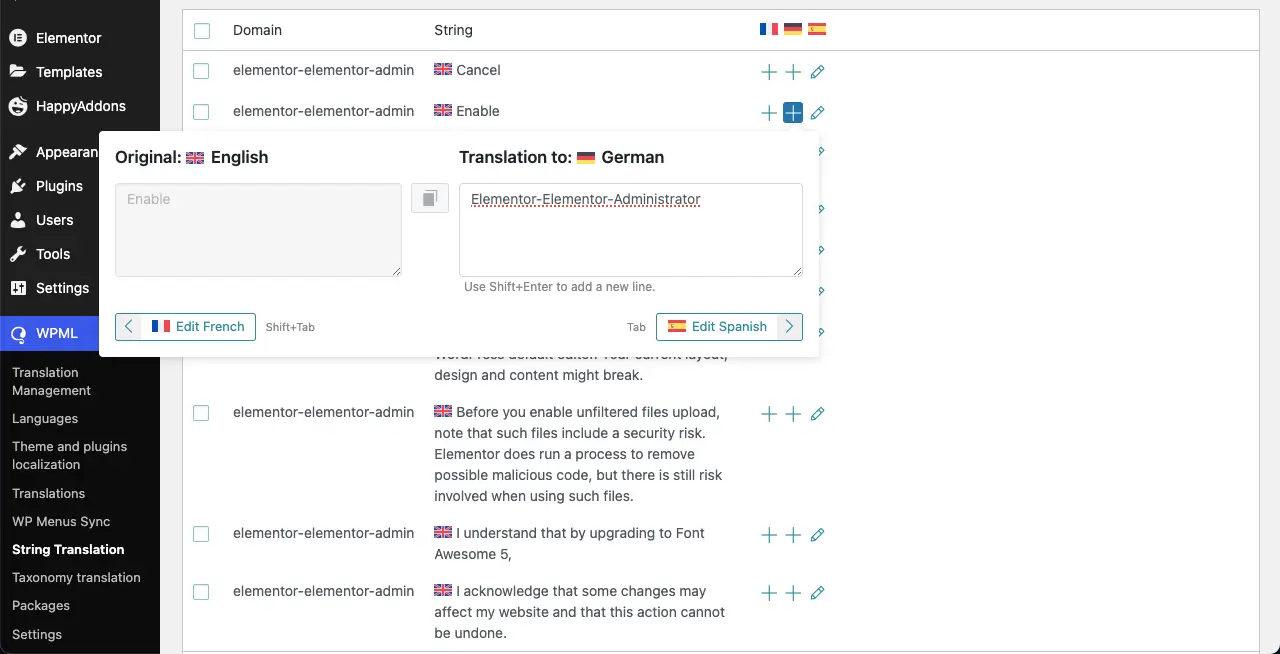 Translate string languages