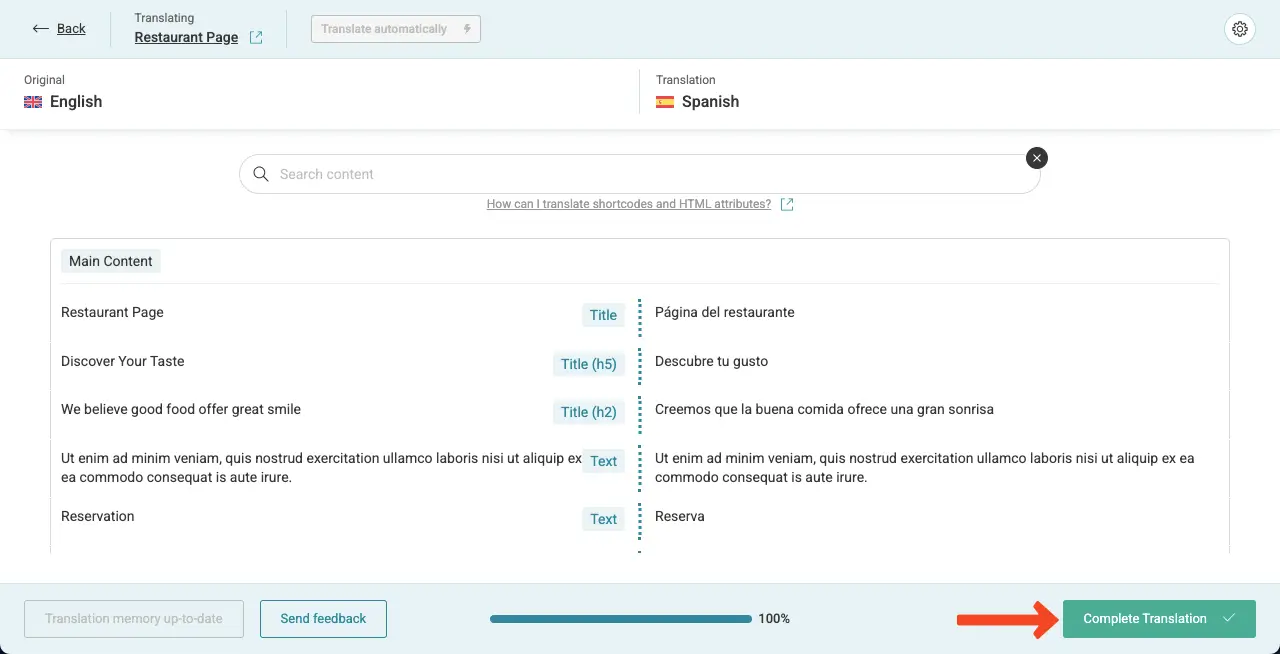 WPML translation page