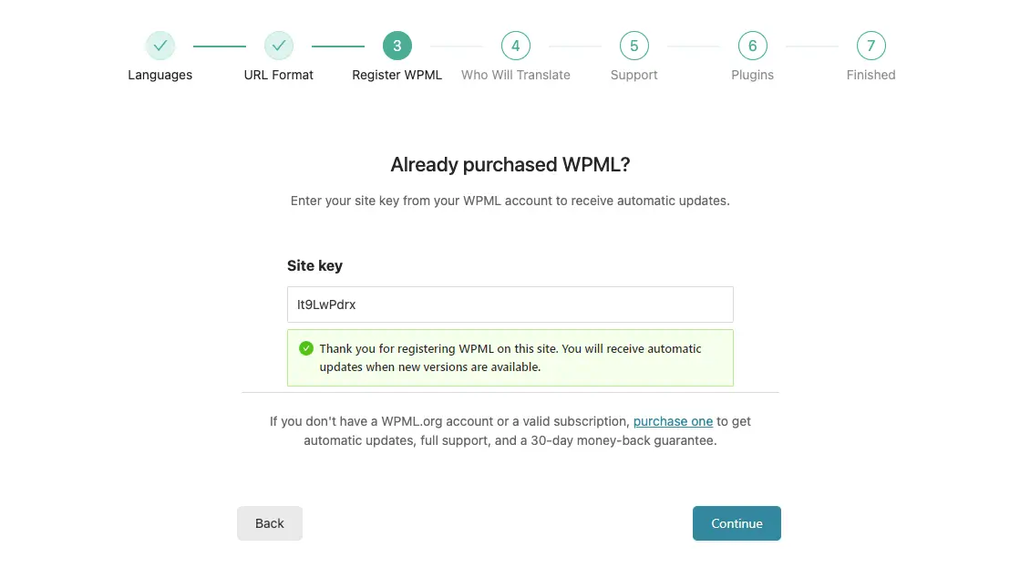 Write site keys for the WPML plugin