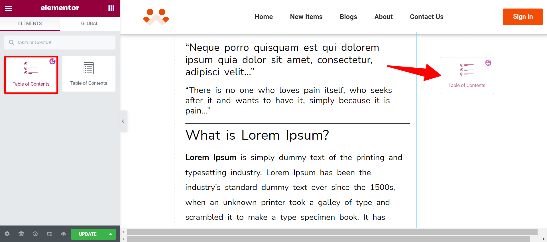 How to enable Table of Content Widget