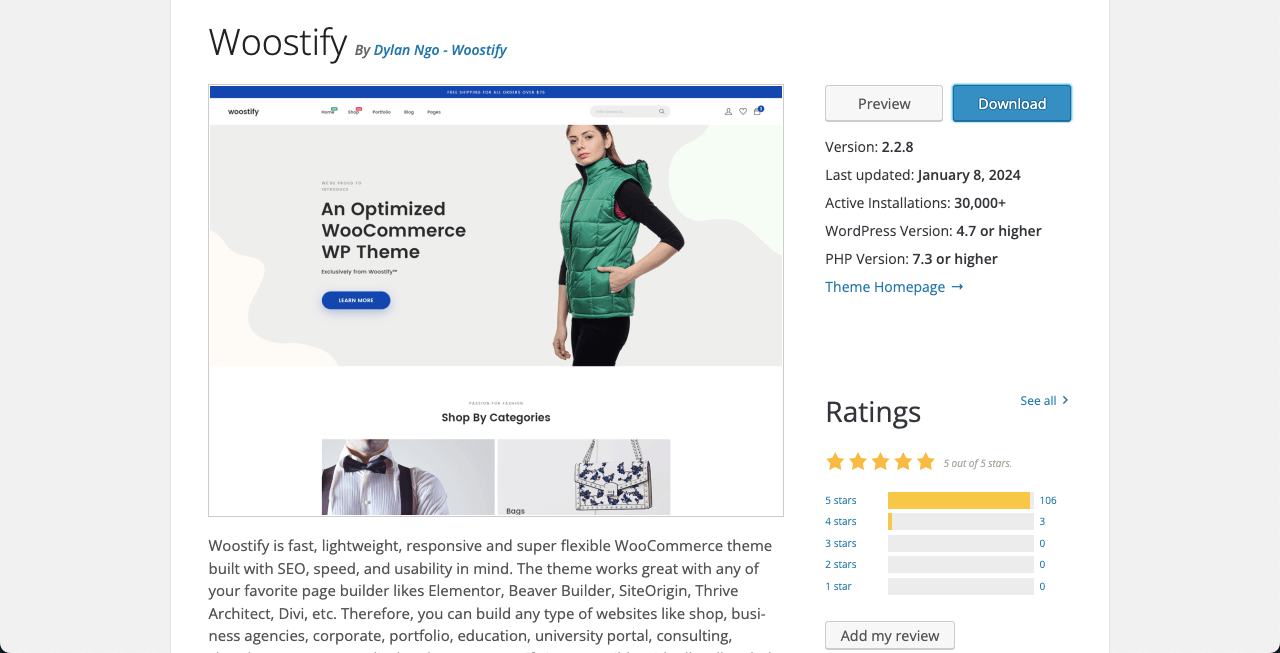 Woostify theme for Elementor and WooCommerce