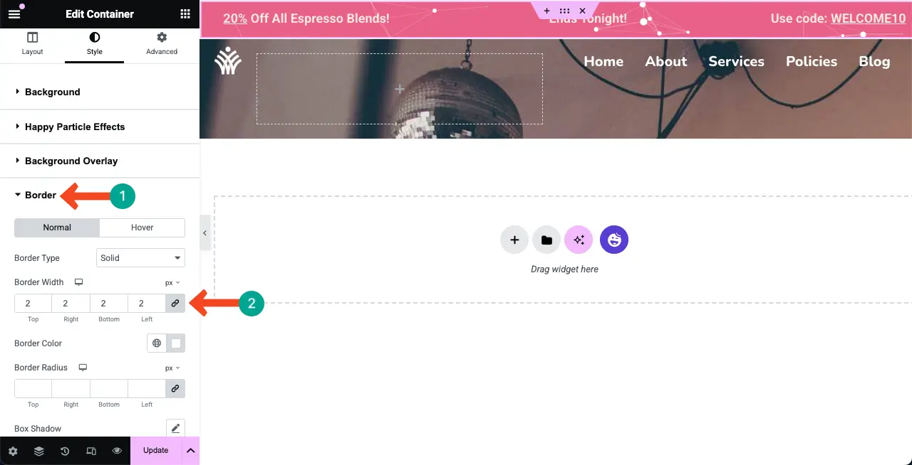 Add a border to the top bar