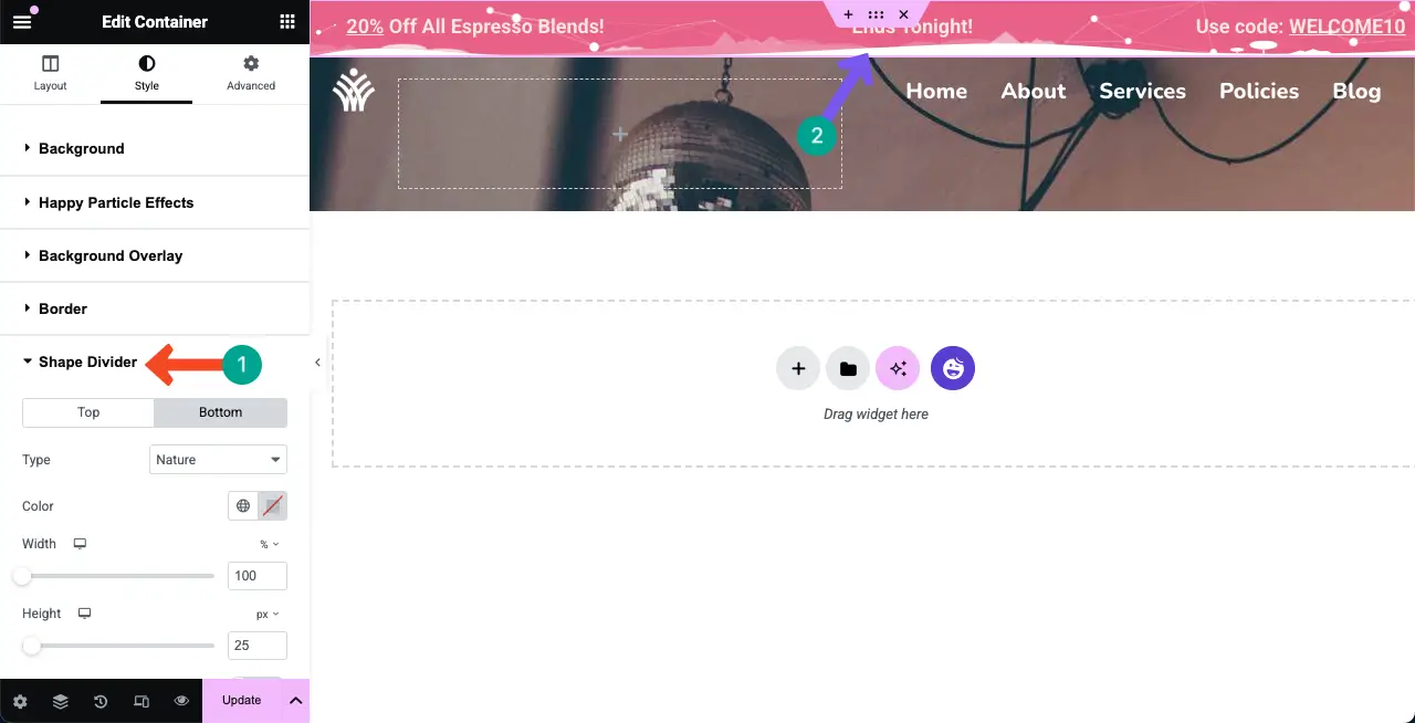 Add a shape divider to the top bar