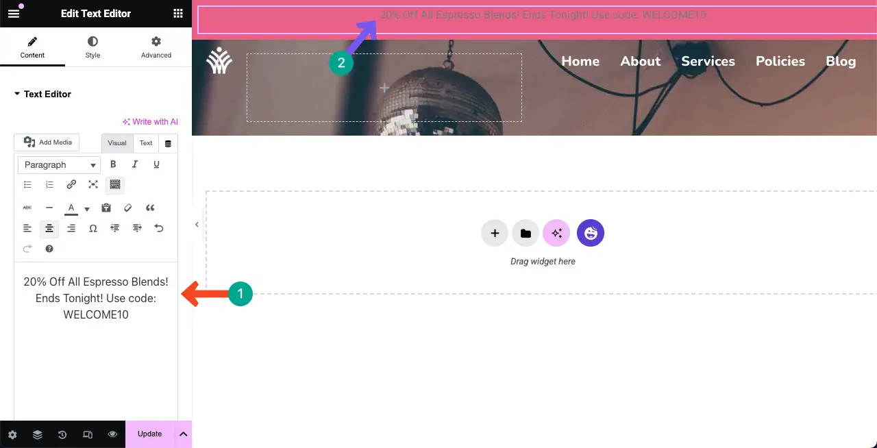 Add content to the top bar