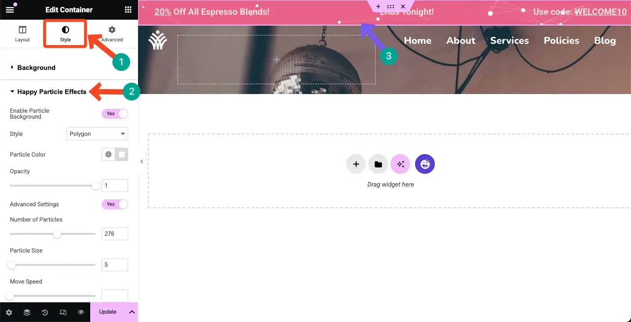 Add particle to the top bar