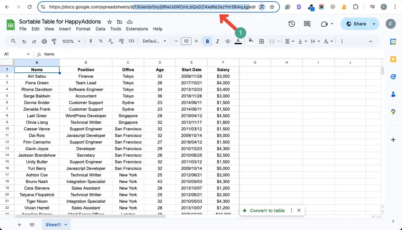 Copy your Google Sheet ID