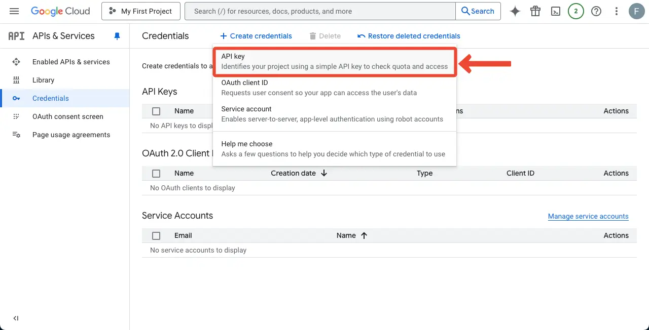Create Google API Key