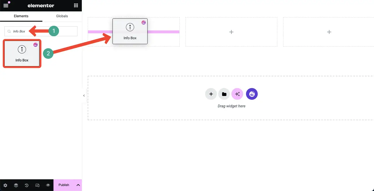 Drag and drop the Info Box widget to the canvas