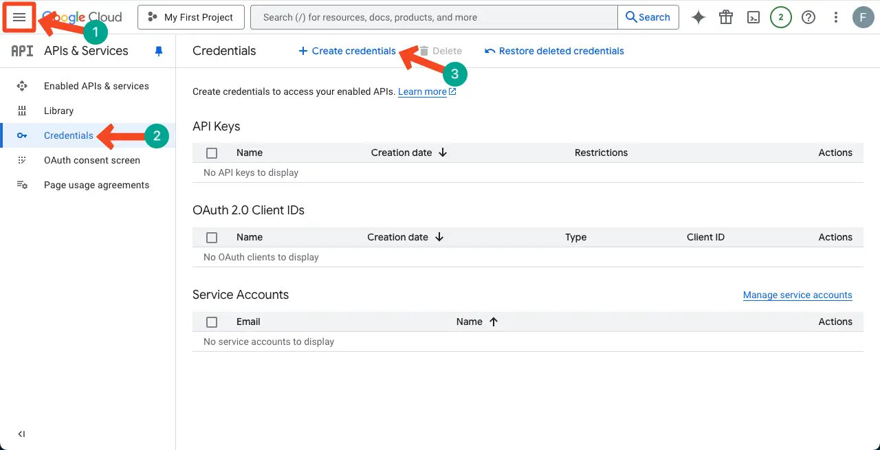 Go to Google Cloud Credentials