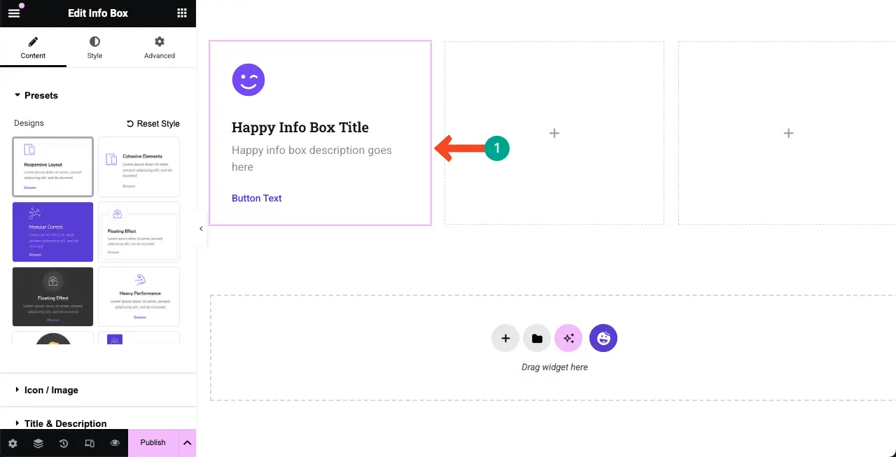 Info box is added to the Elementor Canvas