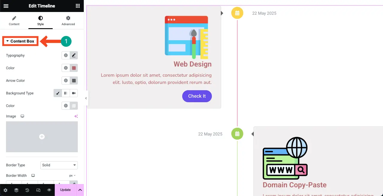 Customize content of the verticle timeline widget