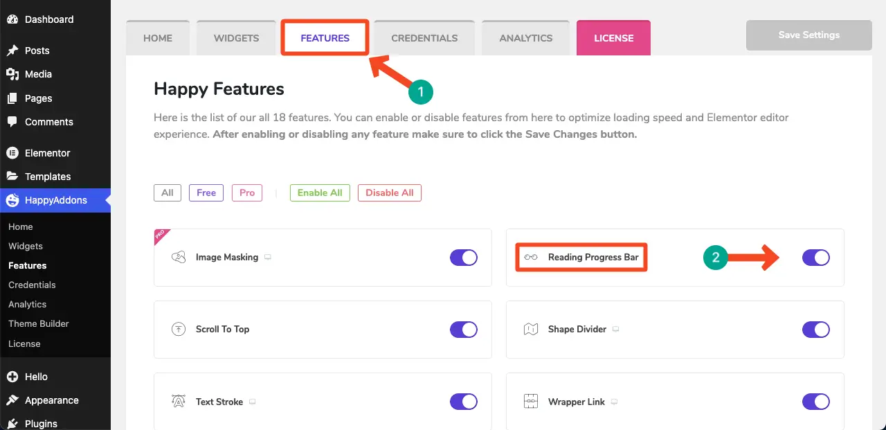Enable the reading progress bar feature