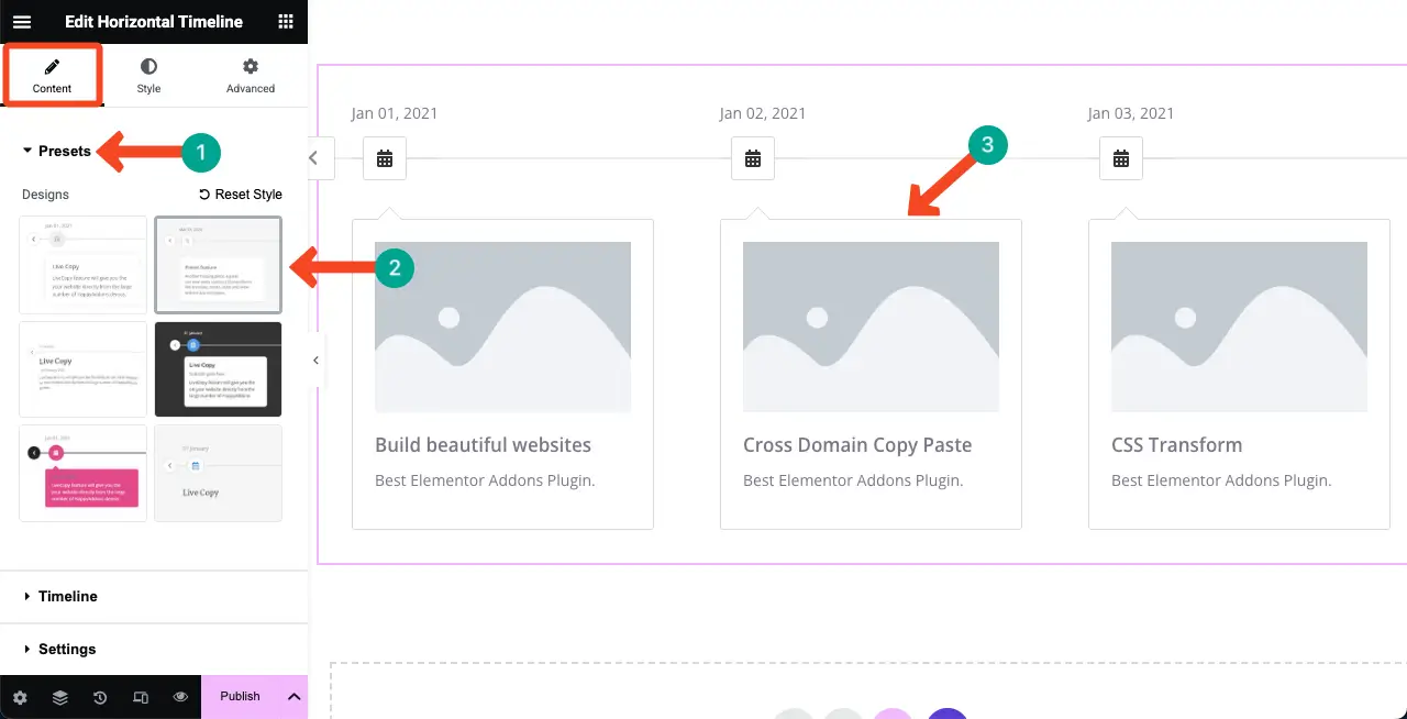 Select a Preset for the Horizontal Timeline Widget