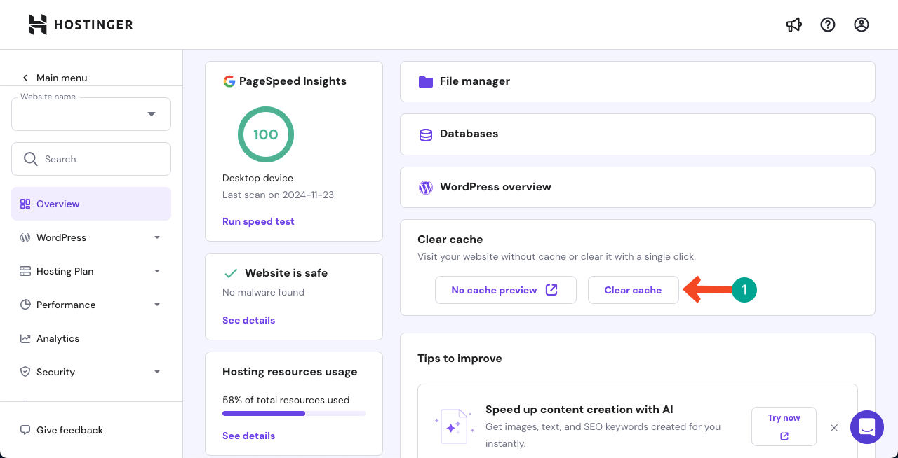 Clear cache from Hosting