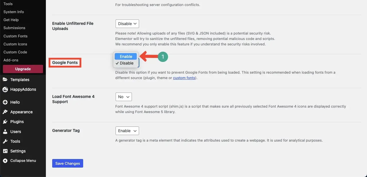 Enable Google Fonts