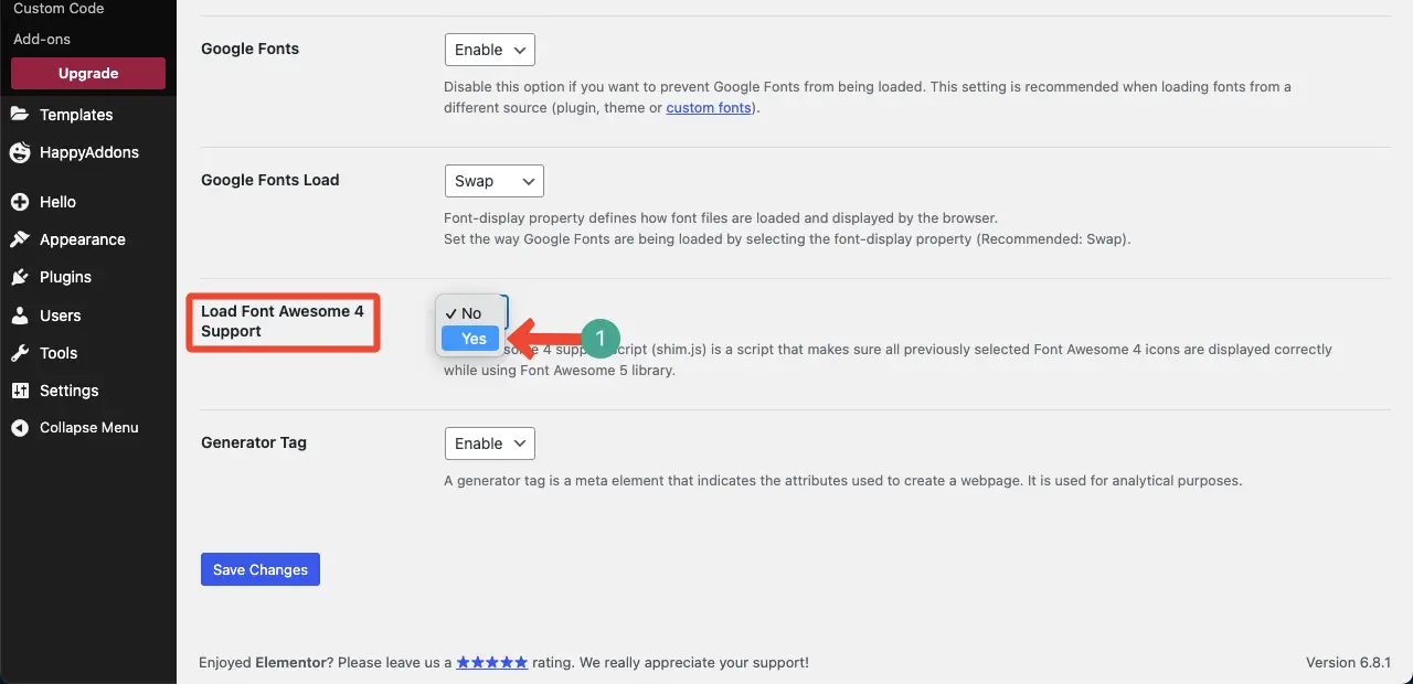 Enable Load Font Awesome