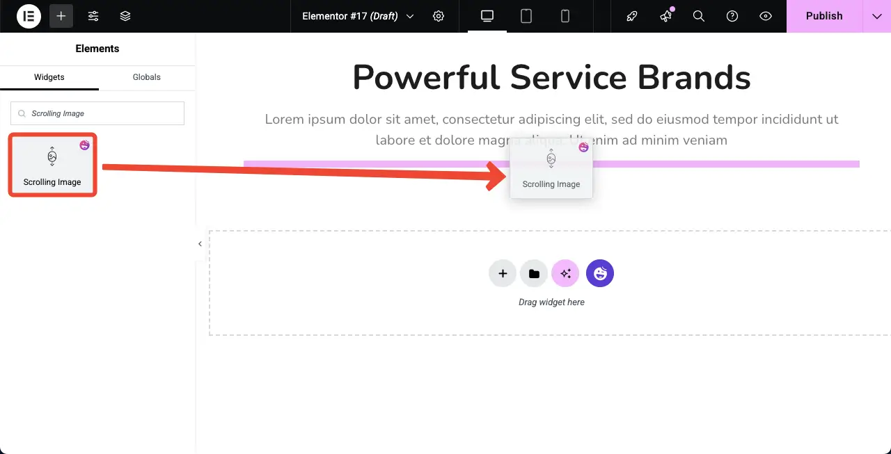 Drag and Drop the Scrolling Image Widget
