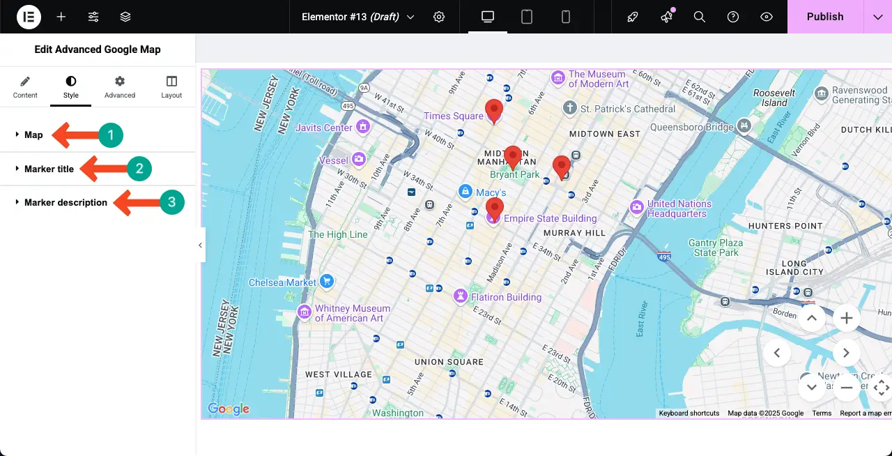 Stylize the other options of the Advanced Google Map widget