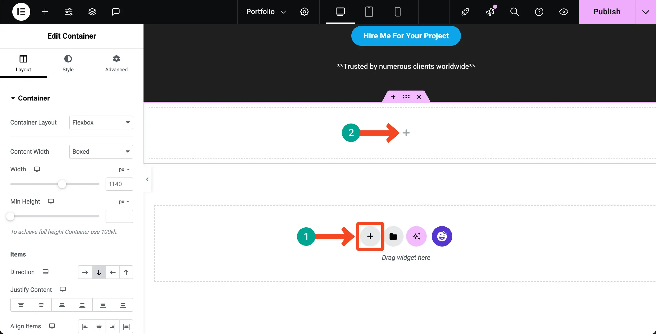 Add a container to creat the portfolio section