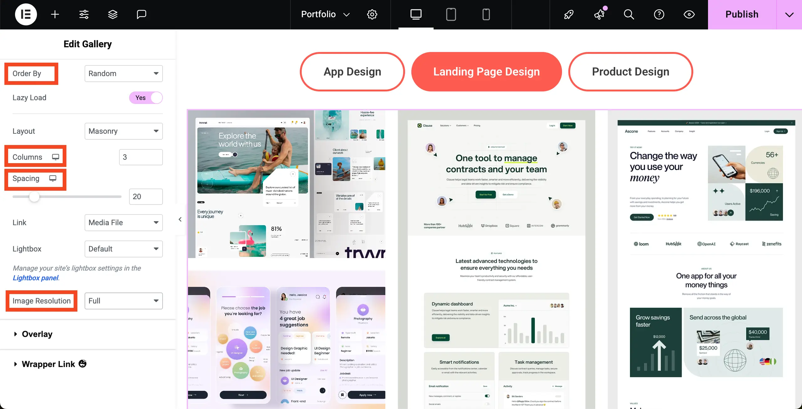 Customize the gallery layout