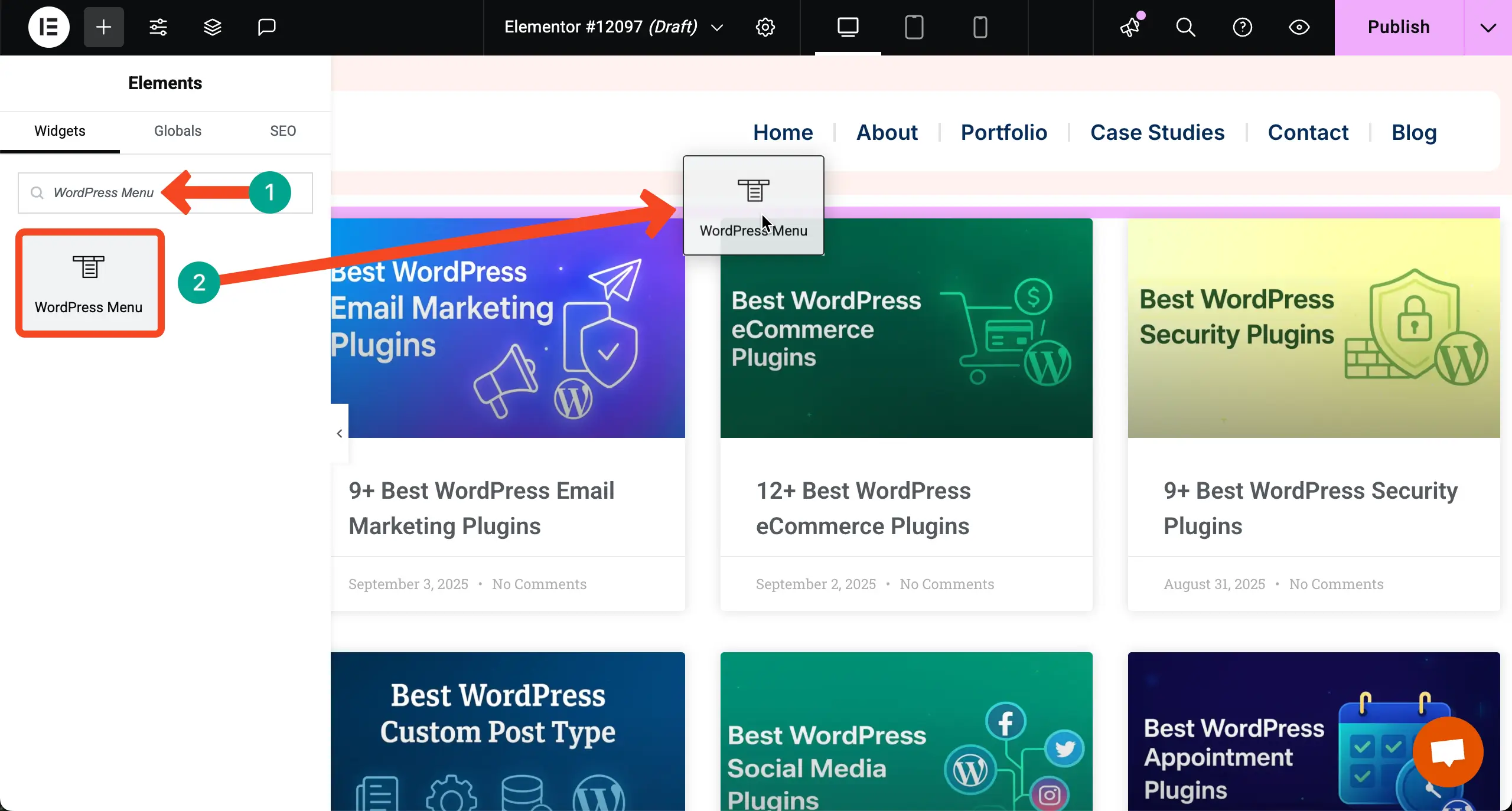 Display the Category Menu over the Posts Widget
