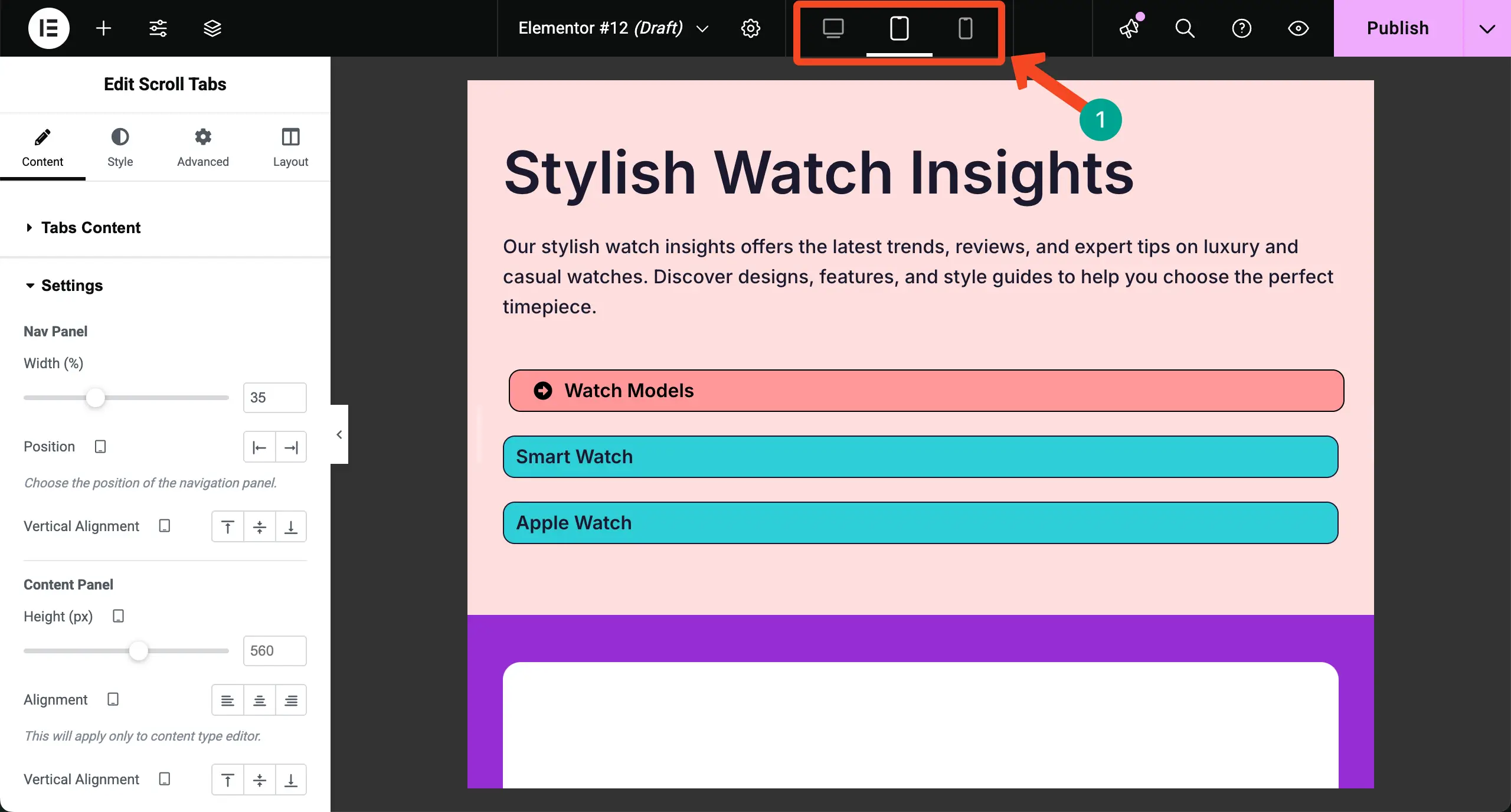 Optimize the Scroll Tabs Widget for Tablets