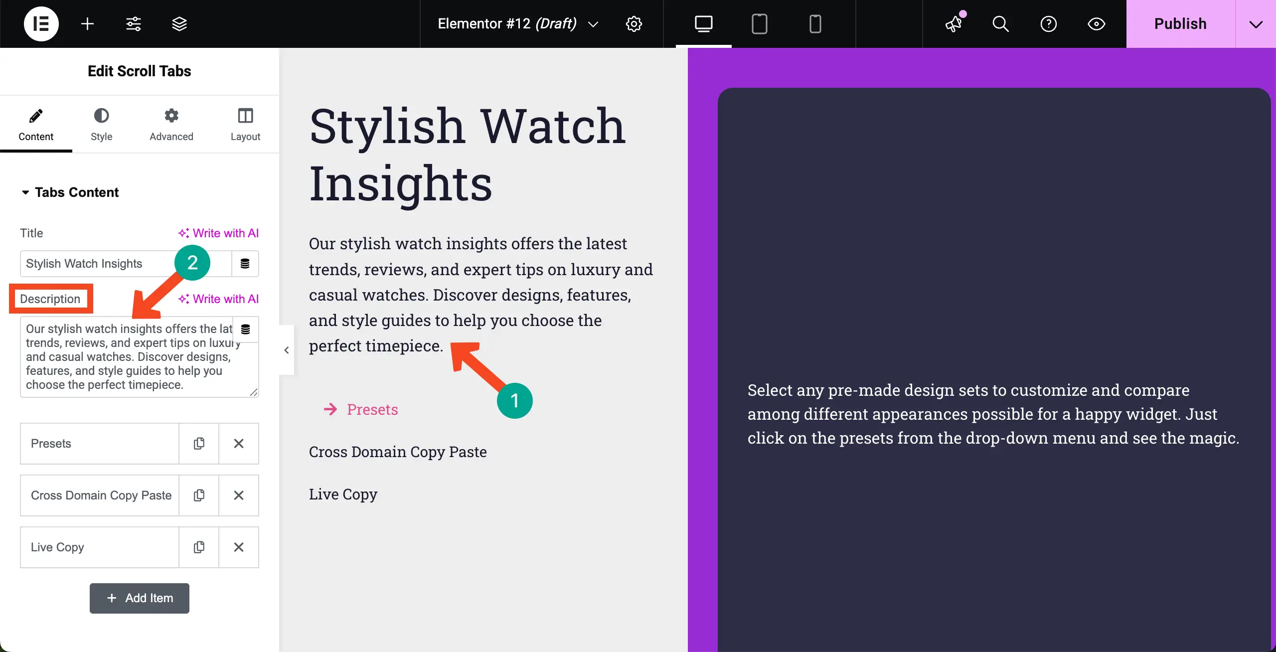 Write a Description for the Widget