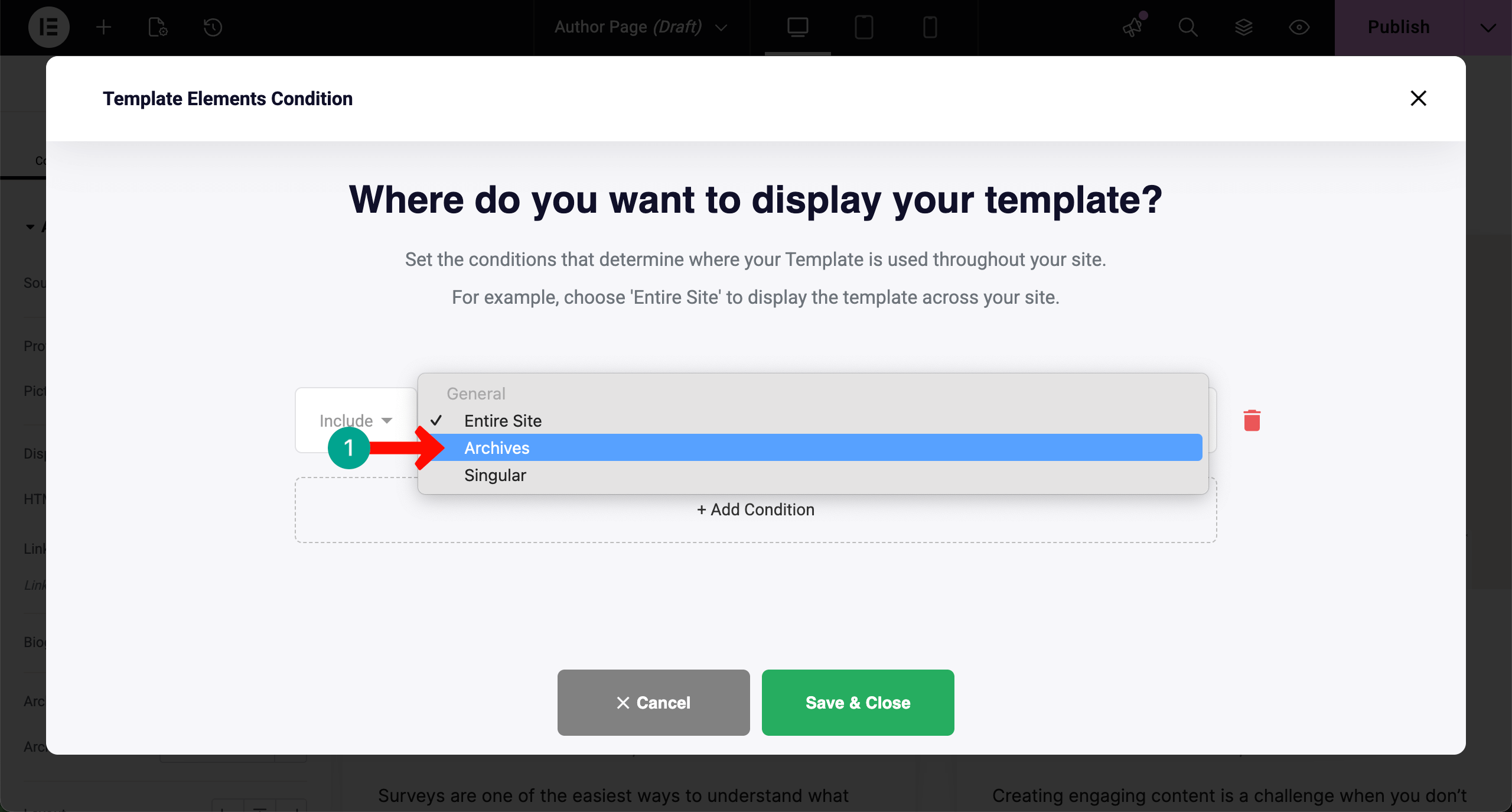 Choose archive for the display condition