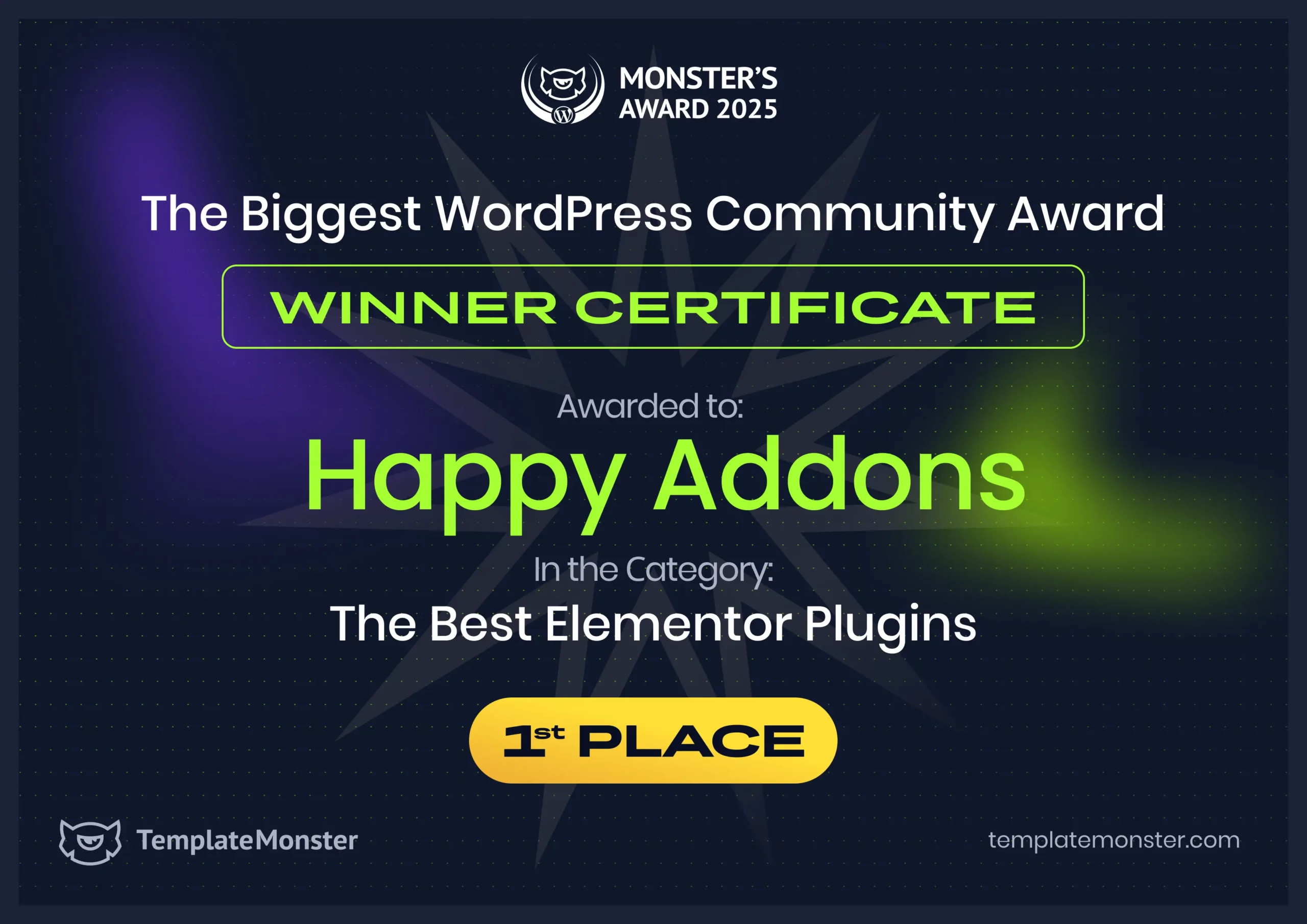HappyAddons TemplateMonster Award