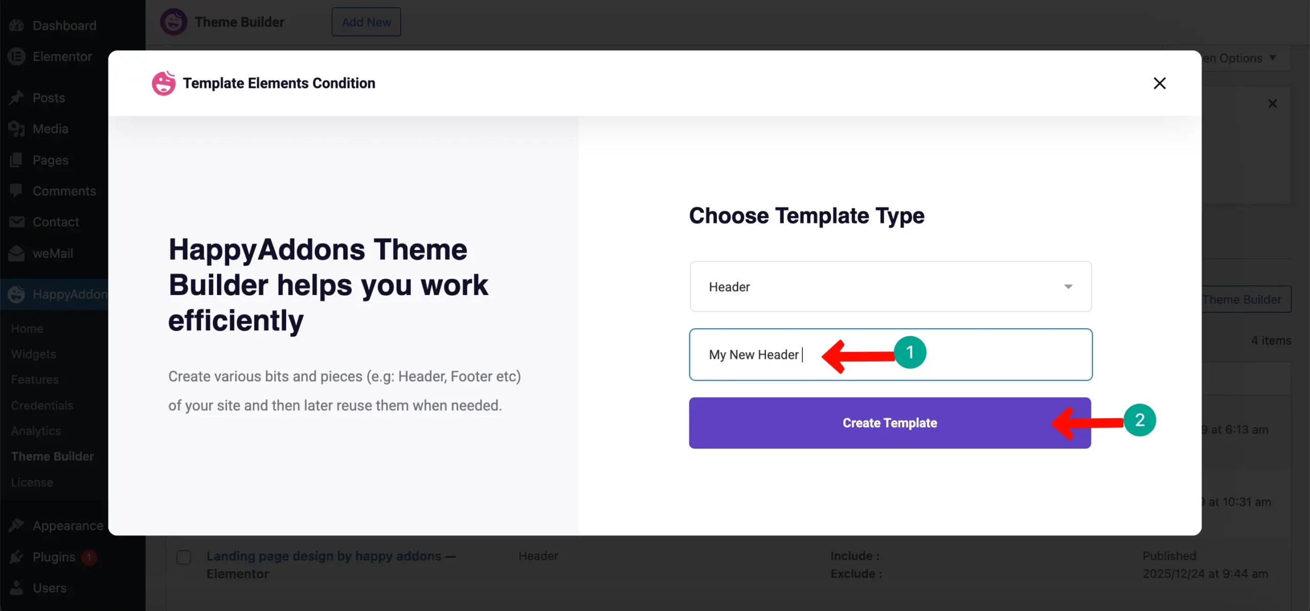 Creating header template