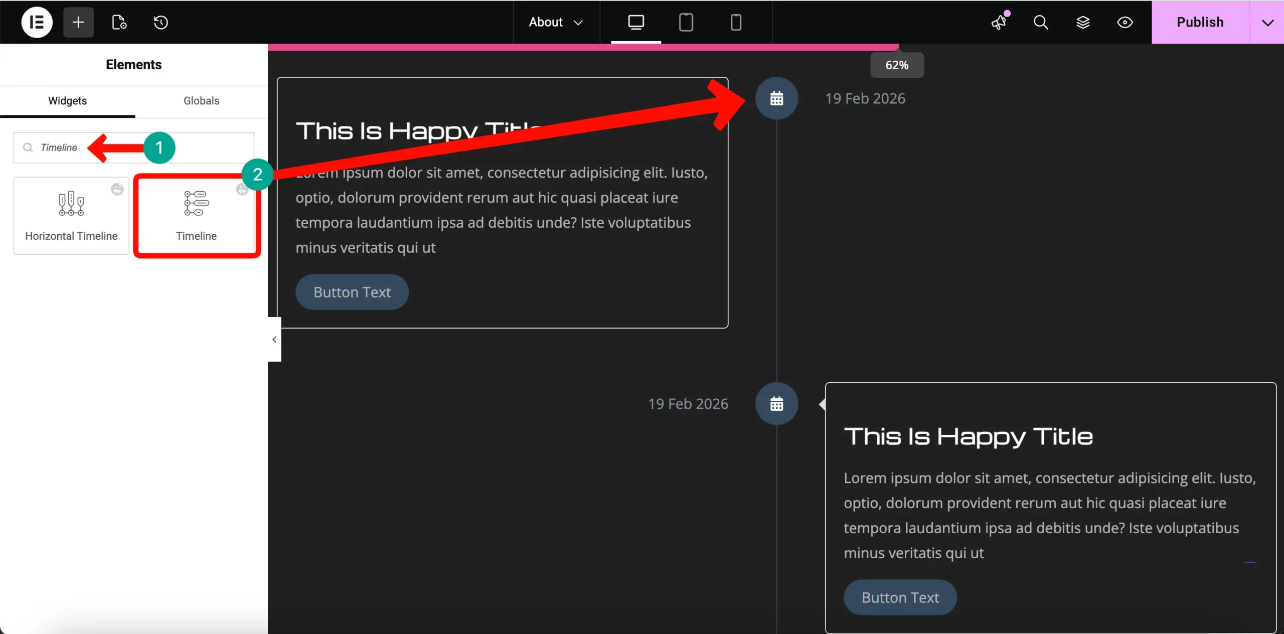 timeline widgets draging